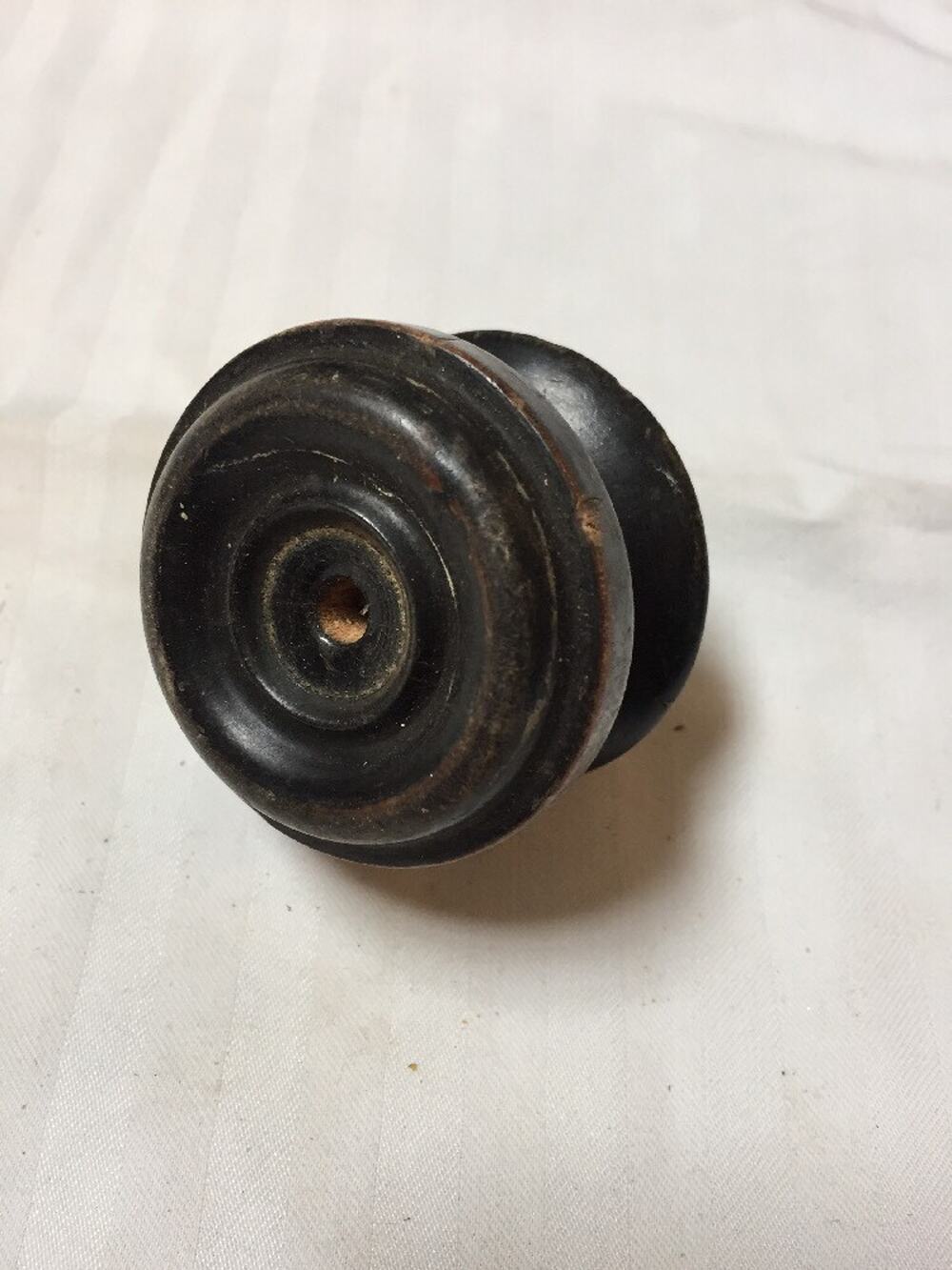 Vintage Antique Carved Round Turned Black Painted Wood Drawer Pull Knob 5cm 2"